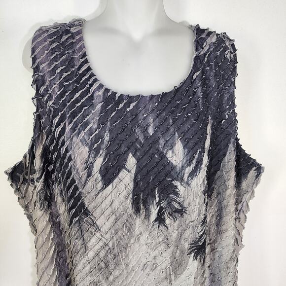 Coldwater Creek Tank Top Shell Womens 2X 20W 22W Black Gray Ombre Feather Ruffle - Picture 3 of 7